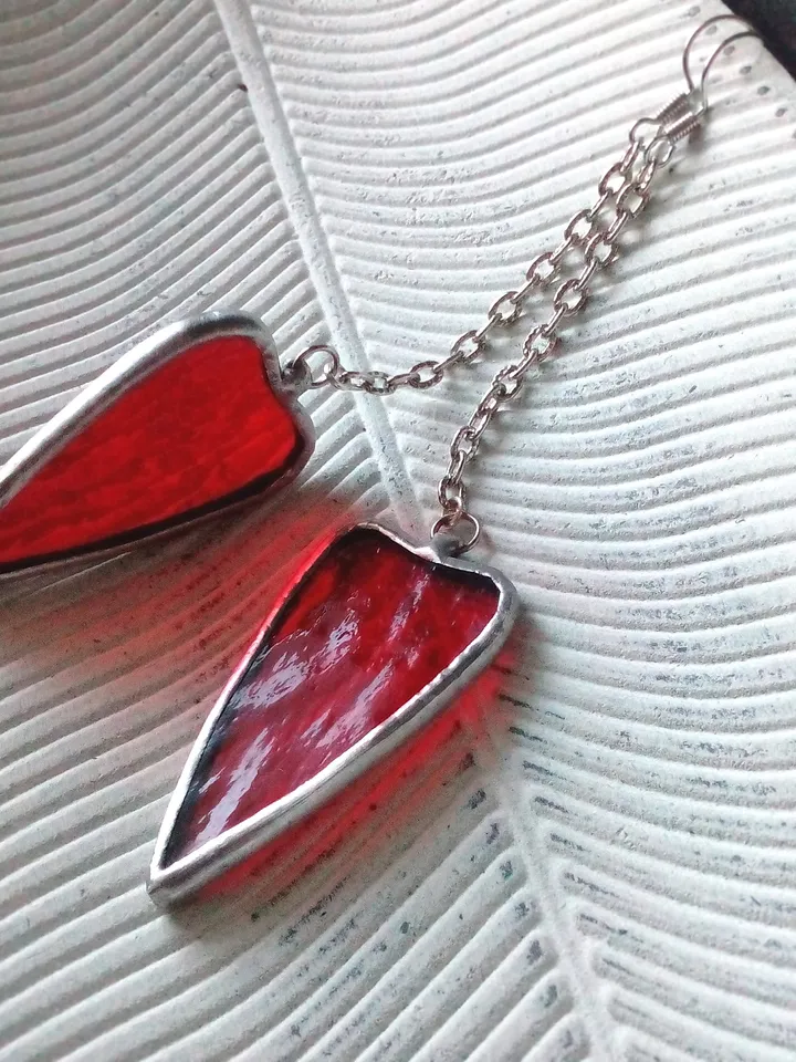 Heart earrings, stained glass, st Valentine, valentines, kawaii earrings, Love earrings, Dangle earrings, Tiffany.