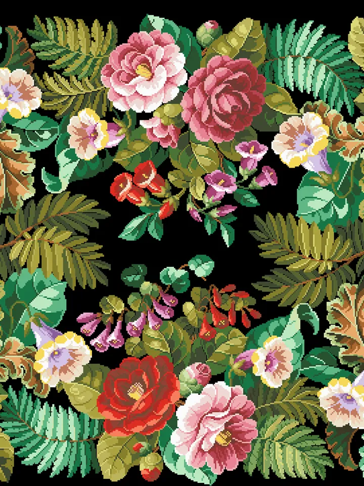 Antique Cross Stitch Pattern Floral Rug Digital Download PDF