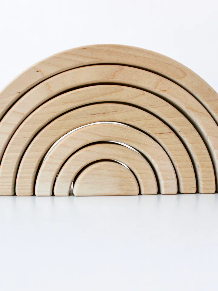 Wooden rainbow stacker toy - educational waldorf large eco toy for toddler