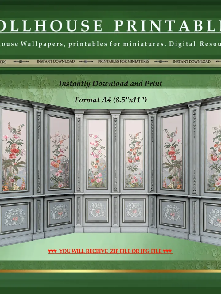 Wallpapers- Set 12 | Printables for Dollhouses and Unique Miniature Projects | Digital Downloads | in Scale 1/12th