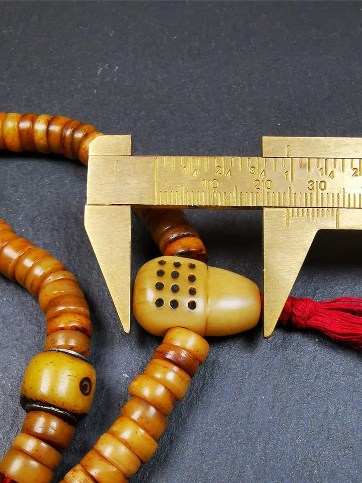 Gandhanra Old Tibetan 108 Yak Bone Mala,Prayer Beads Necklace,Rosary Beads for Meditation,Diameter 0.35", Circumference 16.5"