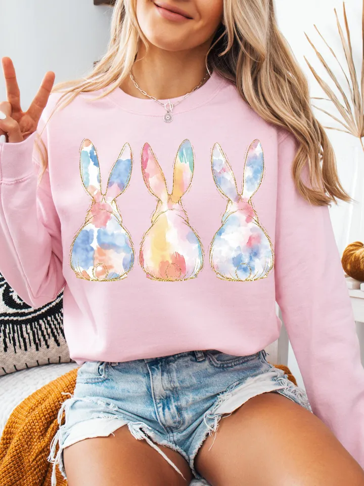 Soft Colors Bunnies PNG | Hand Drawn | Sublimation Design