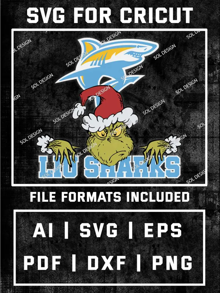 Grinch Long Island University Sharks SVG, NCAA SVG Design, NCAA FIU Sharks SVG, NCAA Sharks Cricut, Christmas Svg, Grinch svg, Digital Download