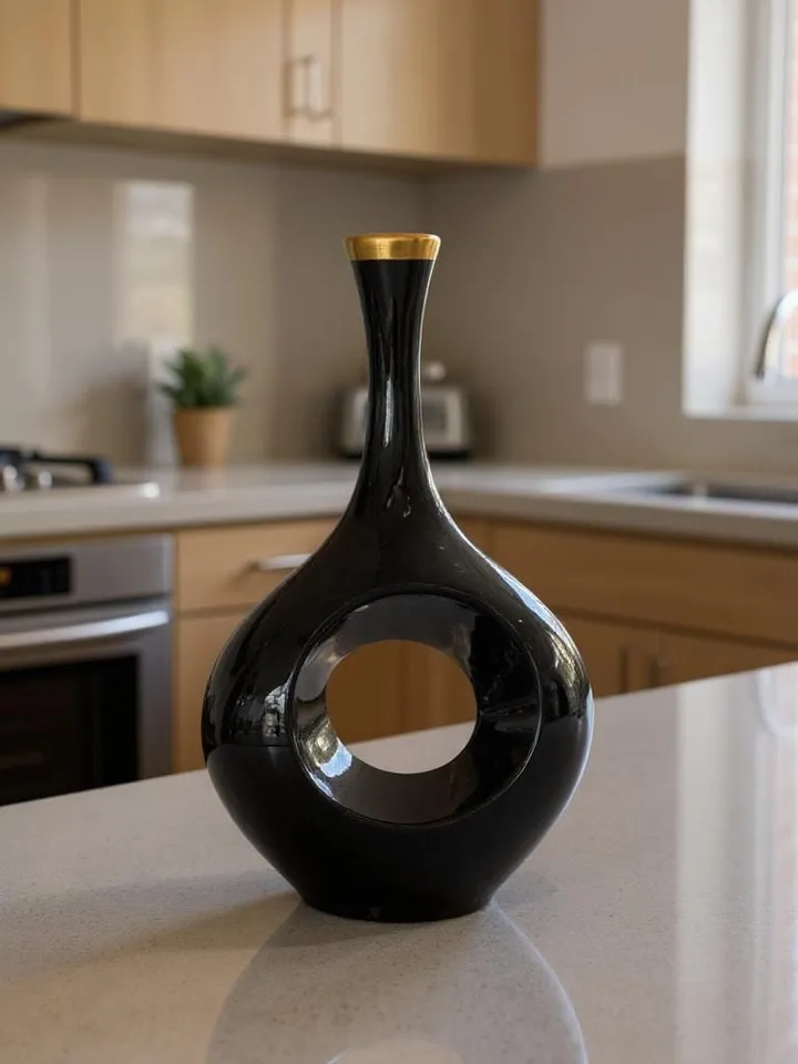 Handcrafted Aestetic Vase For Flowers or Home Decor | Elegant Black and Gold Hand-Painted Vase For Livingroom, Home Decor