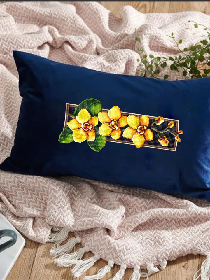 Flowers orchids cross stitch pattern download PDF Yellow orchid cross stitch sampler Floral xstitch chart digital DIY plant lovers gift #P31