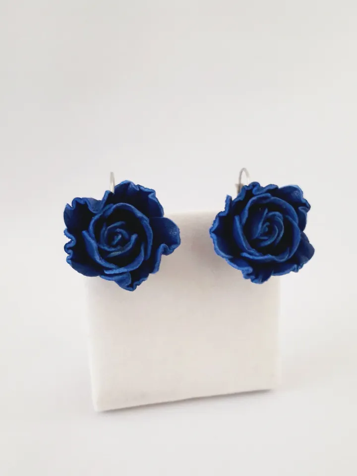 Blue rose leather earrings for her, Leather jewelry, 3rd anniversary gift for wife,art 9