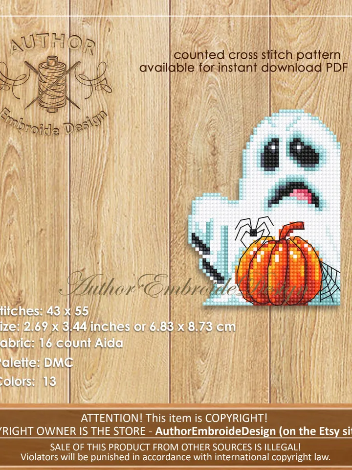 Halloween corner bookmark cross stitch pattern PDF download Spooky ghost cross stitch chart, Handmade bookmark pattern digital PDF #B343