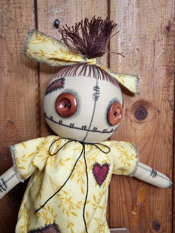 Handmade Doll With Button Eyes (Bright Yellow)