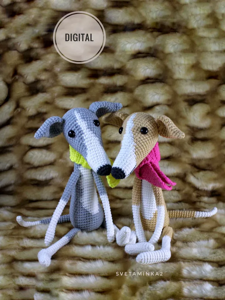 Greyhound Crochet Pattern, Whippet, Sighthound, Galgo, Italian Greyhound, Lurcher Amigurumi Dog. Digital Download. PDF.