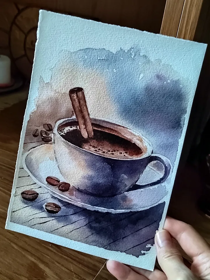 Coffee Cup Painting Original Watercolor Art 5.9x8.29 in by Art Café