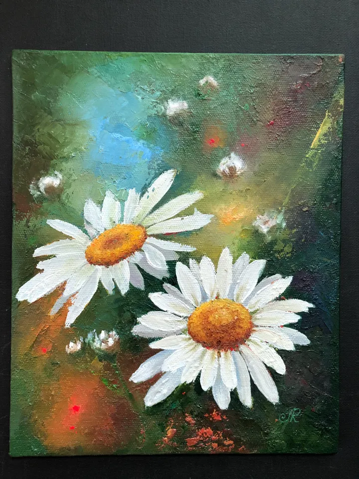 Daisies Painting Flowers Oil Wall Art Wildflowers Painting Field Wall Art