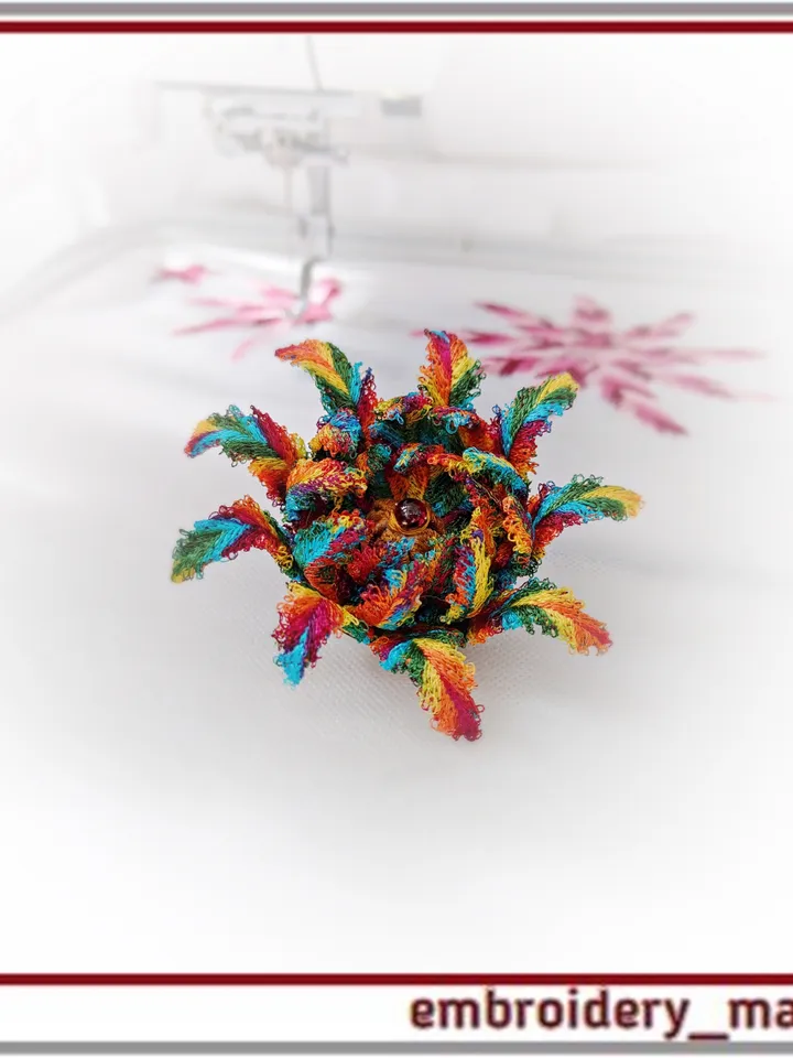 Embroidery FSL (Free Standing Lace) In The Hoop fringed flowers designs set from Embroidery Manavi 05