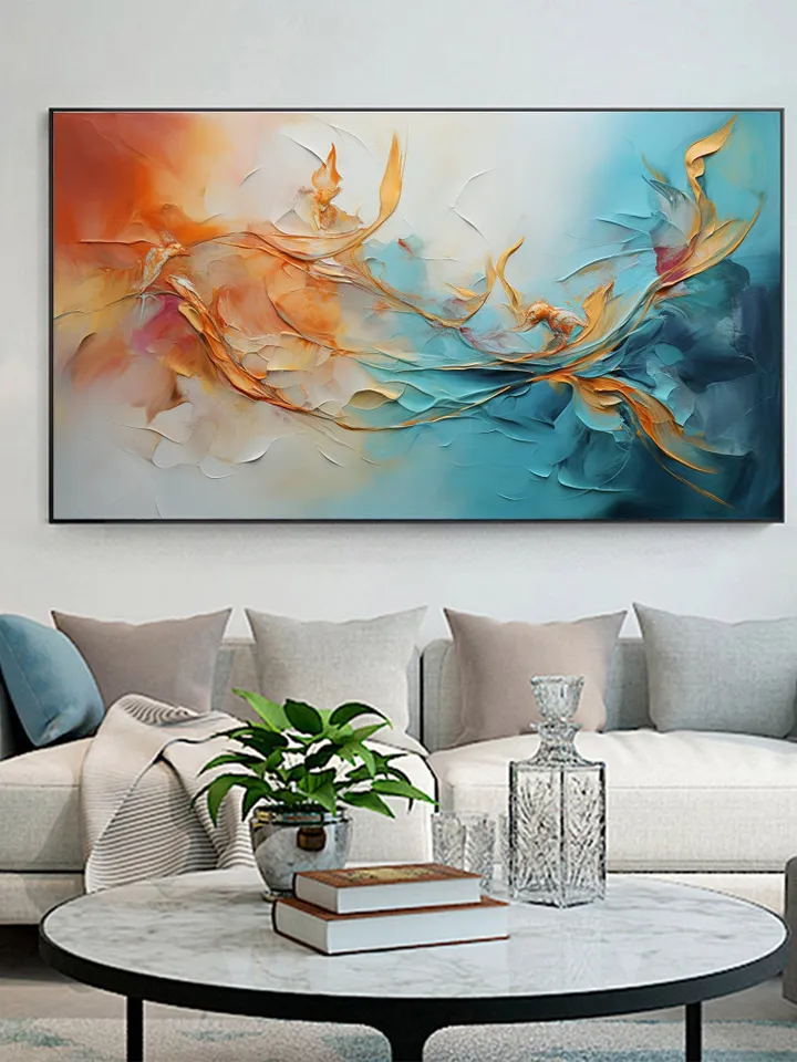 Original Framed Colorful Oil Painting On Canvas, Large Wall Art, Abstract Flowers Painting, Custom Painting, Living room Wall Art Home Decor
