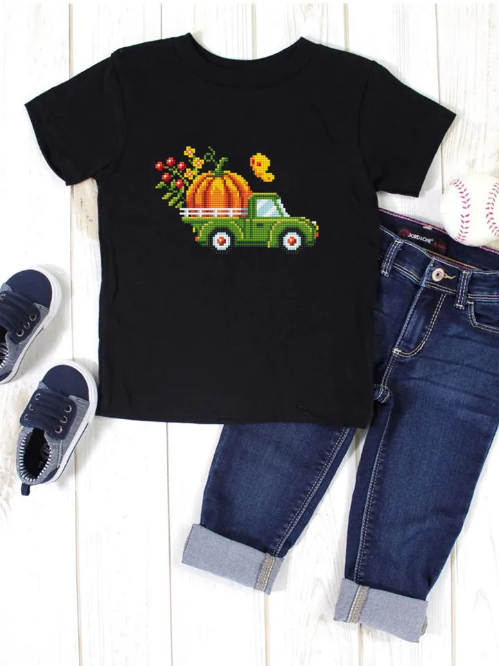 Fall truck with pumpkin cross stitch pattern PDF download Farmhouse truck cross stitch chart, Small pumpkin pattern PDF, Thanksgiving #H60