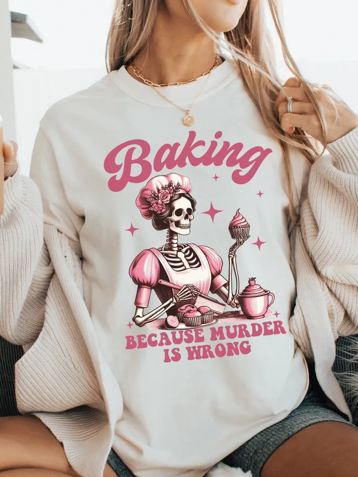 Baking Because Murder Is Wrong PNG Funny Skeleton Housewife Adult Humor Png Cute Pastel Goth Png Witchy Funny Sarcastic SUBLIMATION ORIGINAL