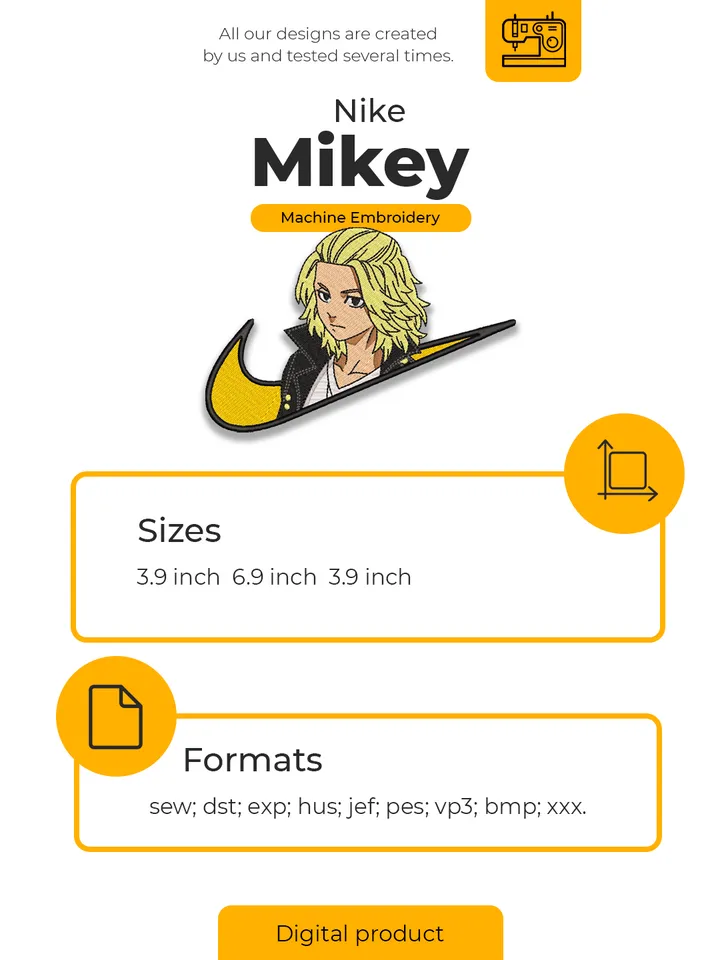 Mikey Embroidery Design File/ Tokyo Revengers Anime Embroidery Design/ Machine Design. Swoosh Nike