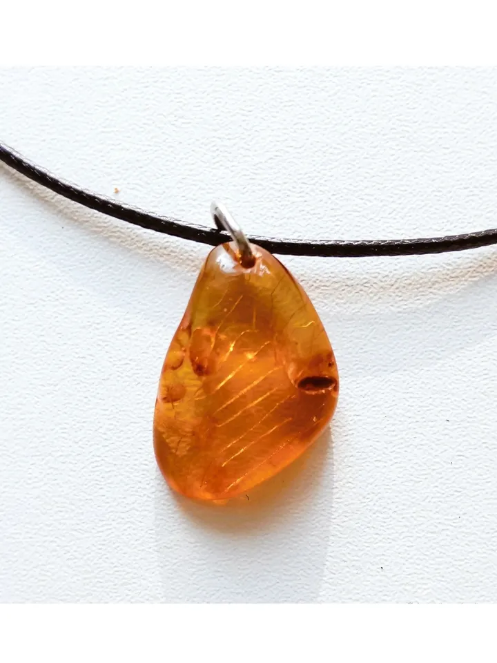 Amber Amulet pendant "Drop" small natural stone necklace yellow Baltic amber jewelry for women and men