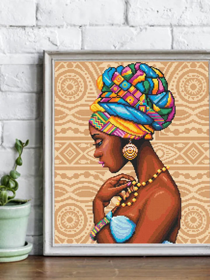 Beautiful african woman portrait cross stitch pattern PDF Modern cross stitch chart, African wall art, Instant download PDF, Home decor #O1