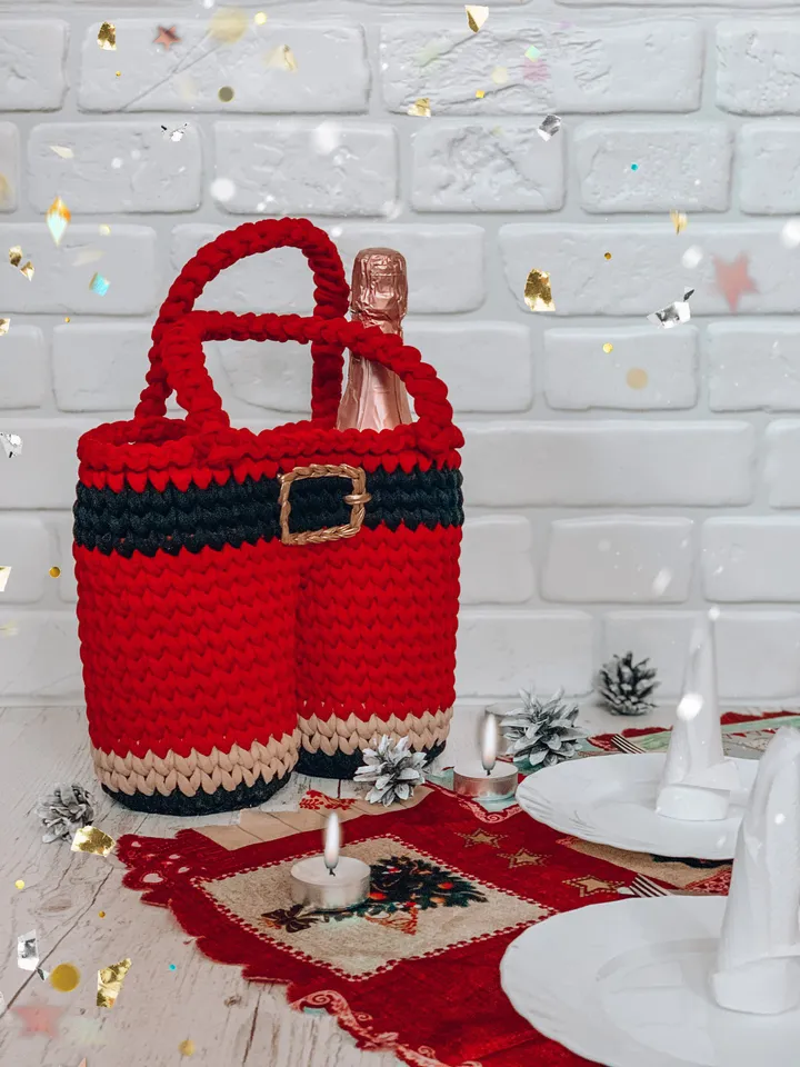 Crochet Santa’s pants basket, PDF pattern, digital instant download