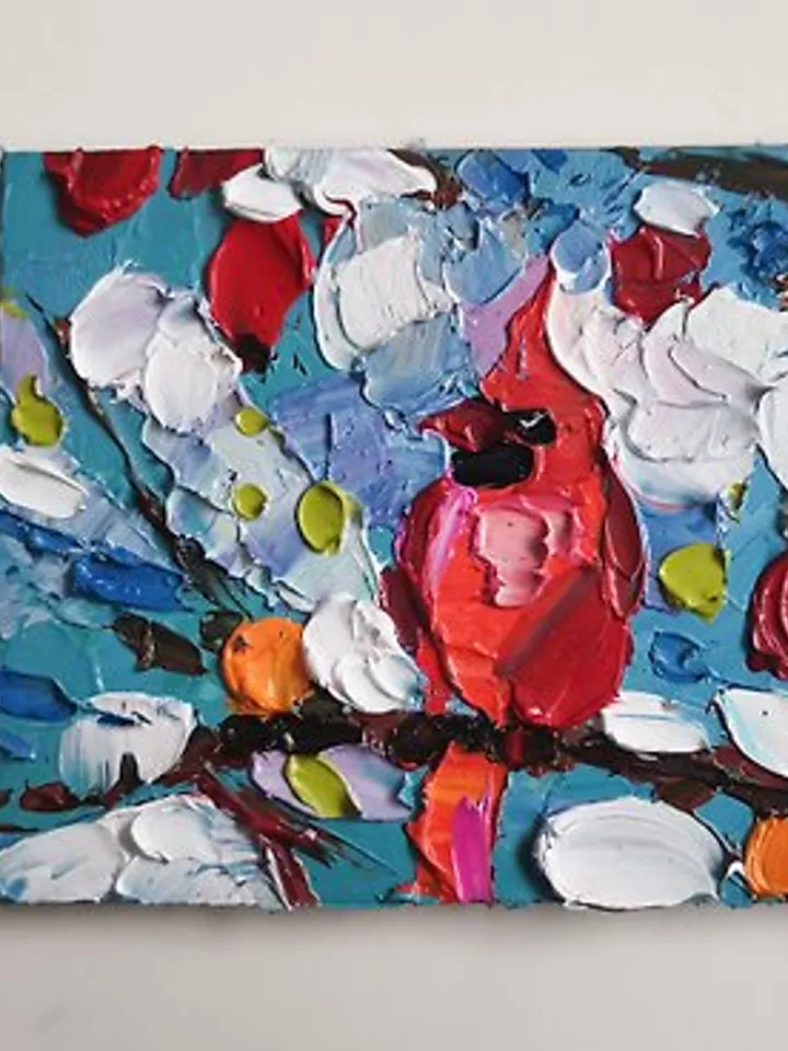 Cardinal Painting Original Art Bird Painting Small Oil Painting Verafe