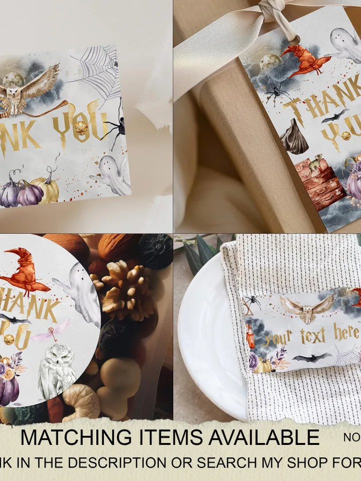 Editable Thank you tag Wizard Birthday Party; Magic School Birthday; Printable thank you sticker; thank you Magical Party Decoration; a1