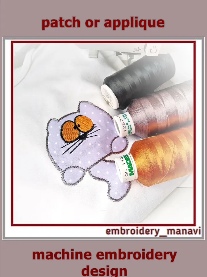 Funny Cat Patch – In the Hoop Embroidery Design, Instant Download Appliqué by Embroidery Manavi 05
