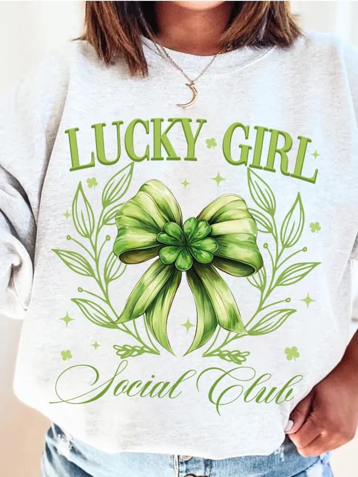 Lucky Girl Social Club Png St. Patrick’s Day Bow png, St Patricks Coquette PNG, Green Coquette PNG, 4 leaf clover png, St Patrick's Day png