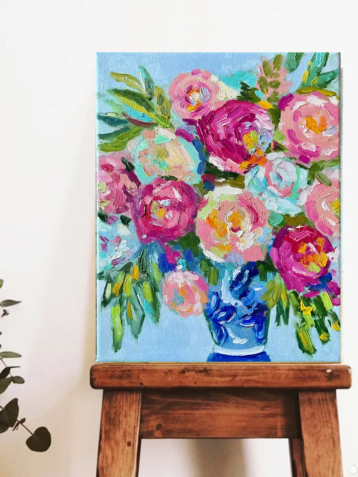 Peony painting Flowers Original oil painting on Canvas Floral boho fine art