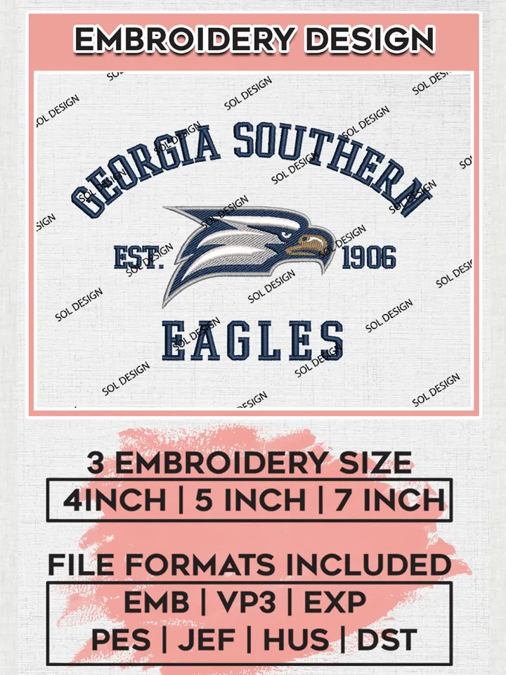 Georgia Southern Eagles Est 1906 Logo Embroidery Designs, NCAA Georgia Southern Eagles Team Embroidery, NCAA Team Logo, 3 sizes, Machine embroidery Files, Digital Download