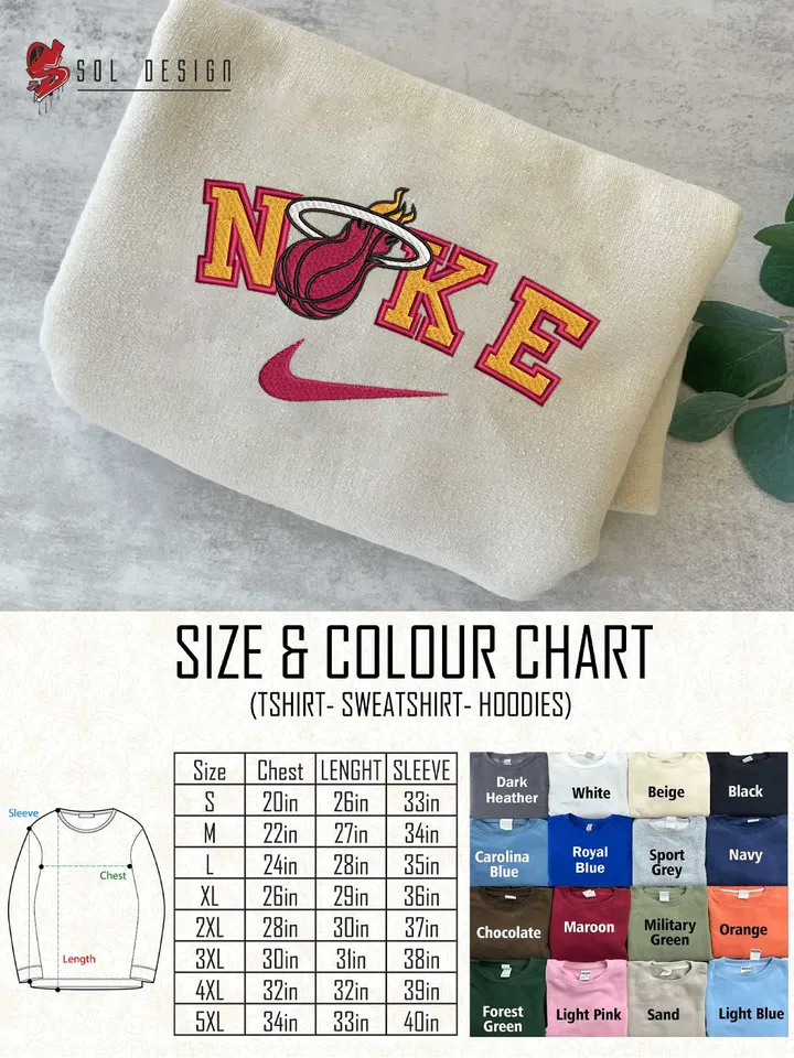 Ni.kee Miami Heat Embroidered Sweatshirt, NBA Heat Basketball Team Embroidered T Shirt, NBA Team Embroidered Sweater, NBA Miami Heat Shirt, Basketball Team Embroidered Hoodie