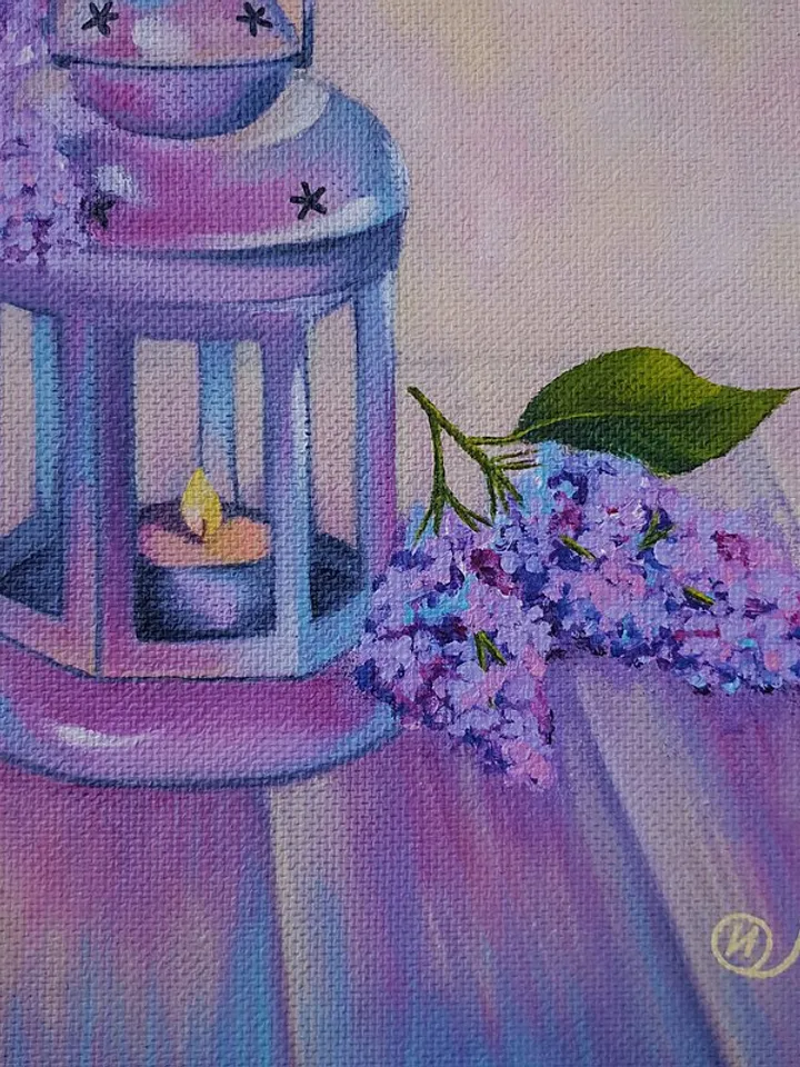 Lilac Painting Still Life Original Art Flower Artwork Bouquet Frame Oil Painting