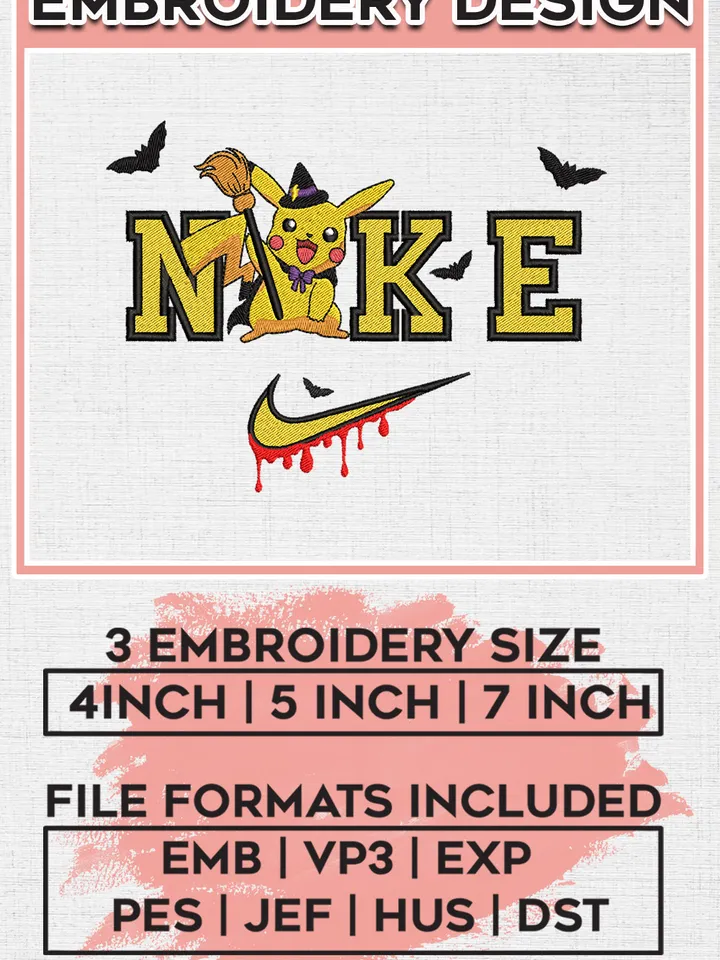 Ni.kee Pikachu Witch Costume Halloween Embroidery designs, Spooky Season Machine embroidery designs, Halloween embroidery files, Pokemon Machine Embroidery Digitized Pes Files, Digital Download