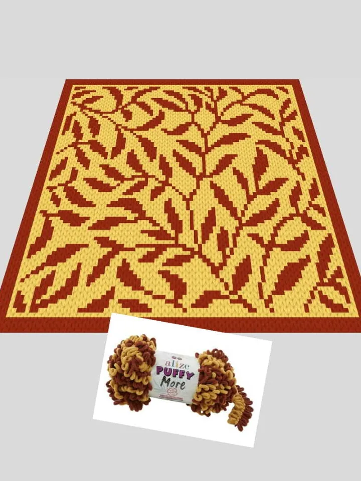 Floral print-Alize Puffy More yarn Finger knitted blanket pattern