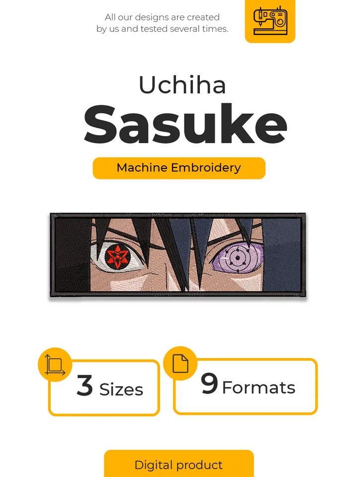 Sasuke Uchiha Embroidery Design File/ Naruto Anime Embroidery Design/ Machine Design. Swoosh