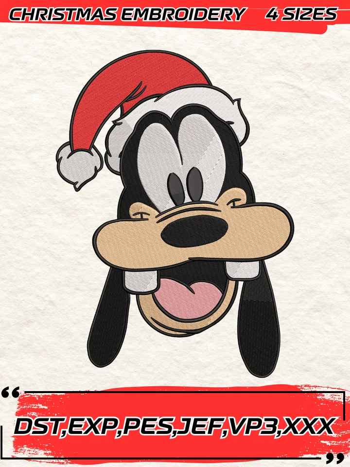 Goofy Santa Hat Embroidery Design,Christmas Embroidery Design,4 Sizes, Digital Download