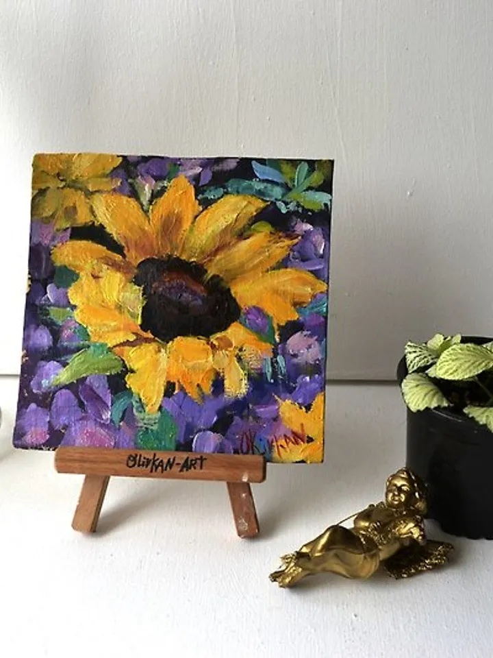 Sunflower Painting Original Floral Art Sunflower Yellow Artwork