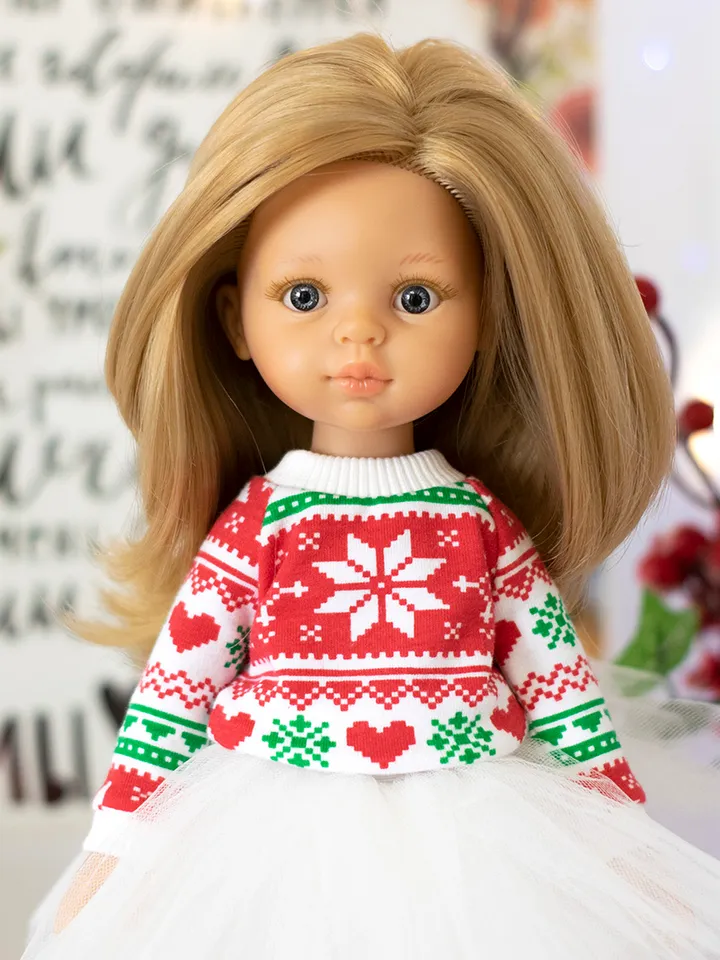 Christmas sweatshirt for Paola Reina doll, Siblies, 13" doll clothes, Christmas costume for dolls, Christmas outfit