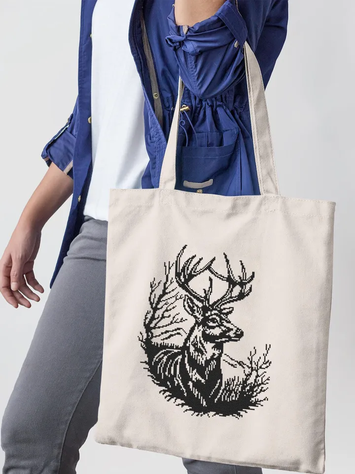 Woodcut deer cross stitch pattern PDF download Animal cross stitch chart Monochrome deer pattern digital PDF Deer silhouette embroidery #L90