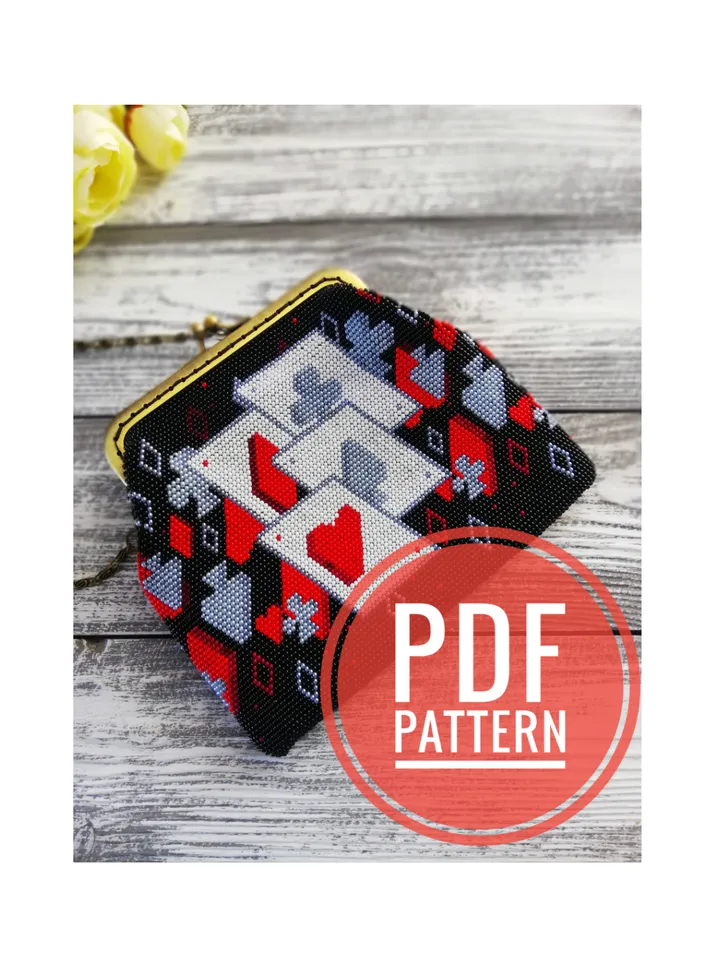 Bead Crochet Pattern , Ladies' Wallet Cute Purse with a bow for coins , Beaded Wallet