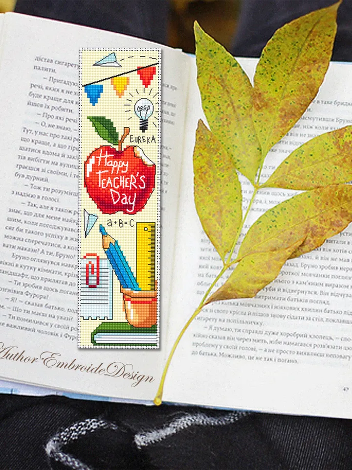 Teacher bookmark cross stitch pattern PDF download Happy teachers day, Handmade bookmark pattern digital PDF, Teachers day gift School #B350