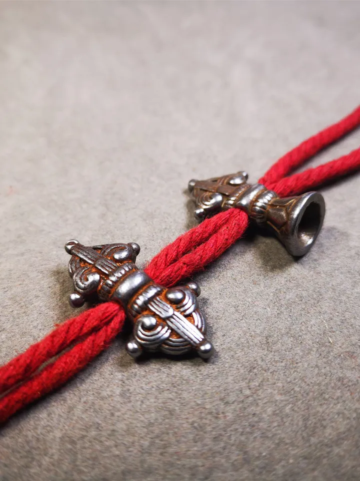 Gandhanra Handmade Tibetan Amulet, Big Size Vajra and Dorje Bell Pendant, Marker Bead for Mala Accessories, Made of Cold Iron