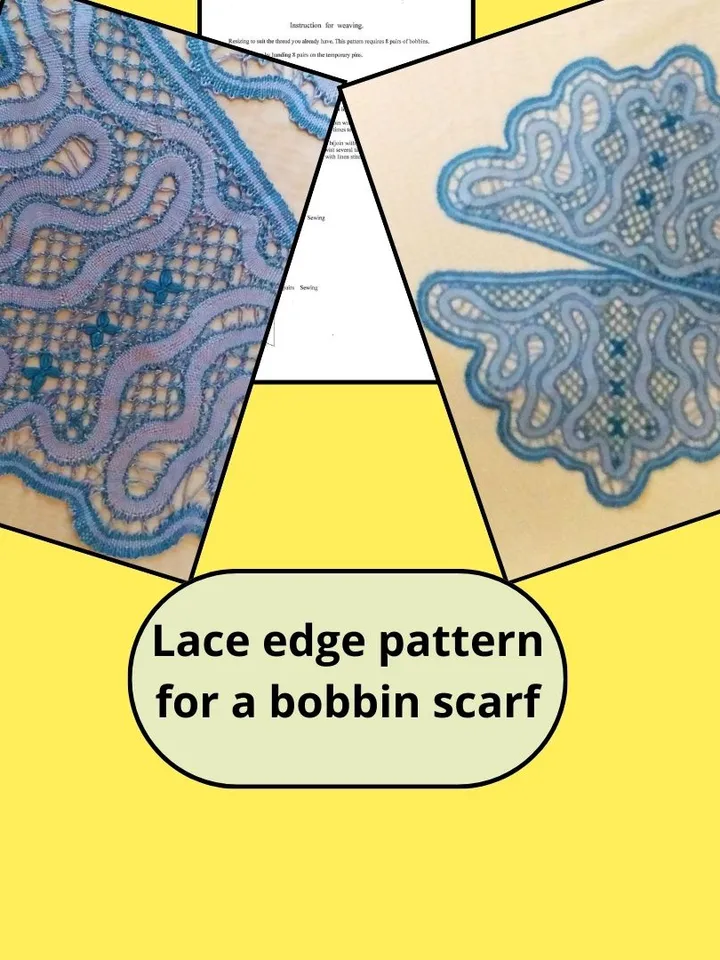 Pattern Lace Edges Blue for scarf Bobbins. Digital lace bobbins.