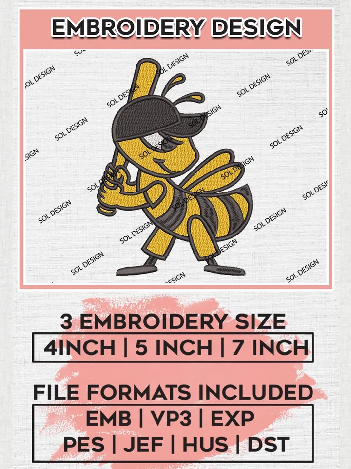MiLB Salt Lake Bees Embroidery Design Files, MiLB Salt Lake Bees Logo, Minor League Baseball Logo Embroidery Designs, MiLB embroidery designs, Machine embroidery designs, Digital Download