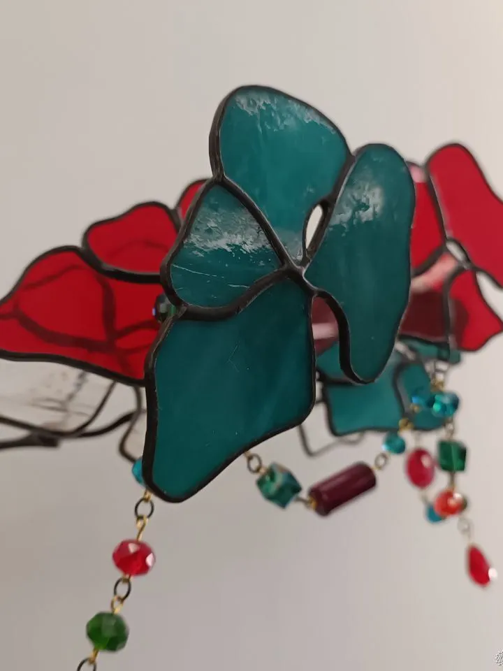 3D Tricolor Stained Glass Branch, 3D Tricolor Branch, 3D Stained Glass Branch, Tricolor Stained Glass Twig, Artistic Glass Floral Branch, Three-Tone Glass Flower Stem, Handmade 3D Glass Composition