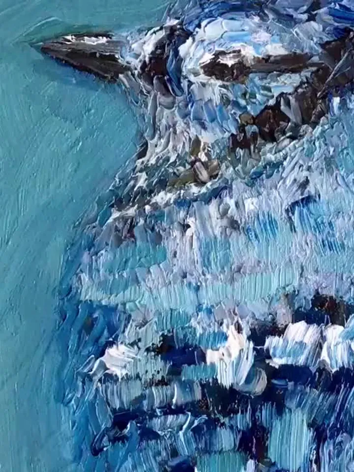 Blue jay bird painting on round canvas,bird wall art,original oil impasto bird painting,round canvas oil painting,gifts home decor.