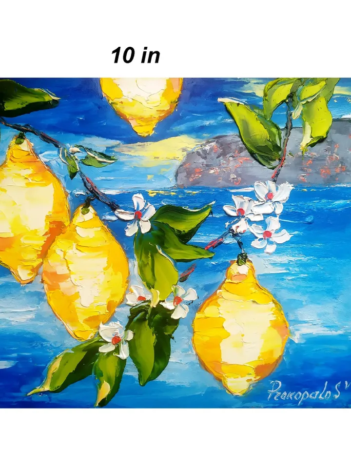 Lemon Italy Painting Coastal Painting Seascape Painting Sorrento Abstract Italy Painting Art Original Art Impasto Oil Painting