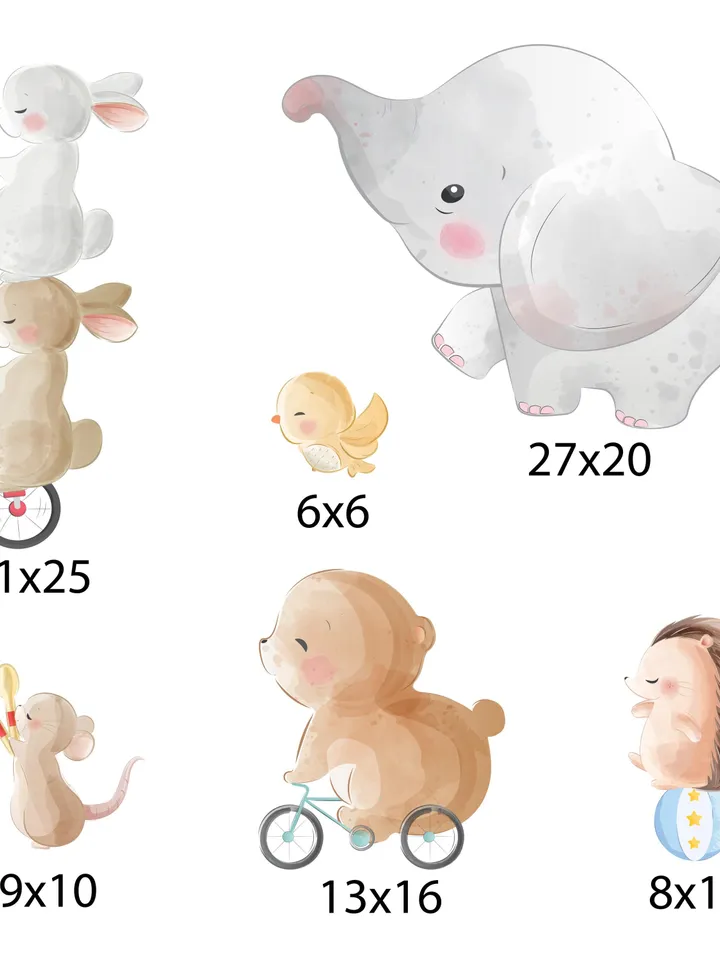 Animals on bicycle Wall Decal Kids Stickers el11