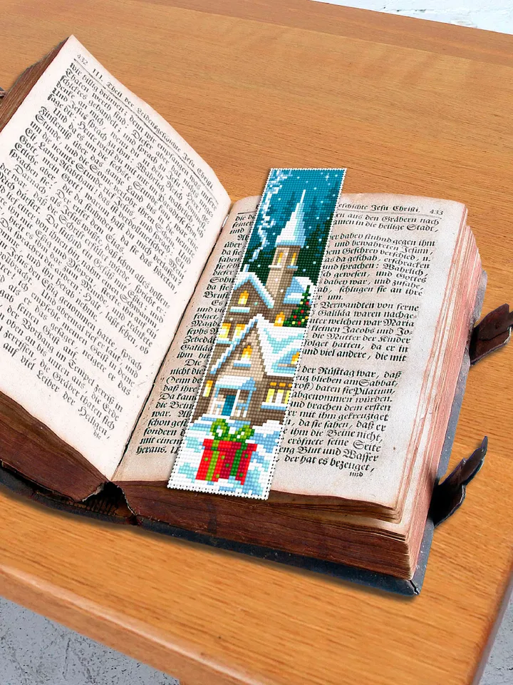 Winter bookmark cross stitch pattern PDF instant download Holiday cross stitch chart, Digital bookmark pattern PDF, Christmas village #B191