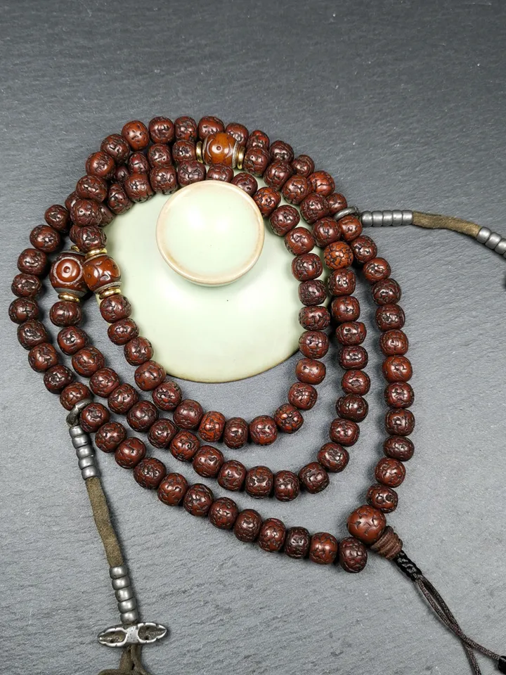 Gandhanra Old Tibetan Rosary Beads,9mm Rudraksha Beads Mala Necklace,Prayer Beads, Circumference 90cm