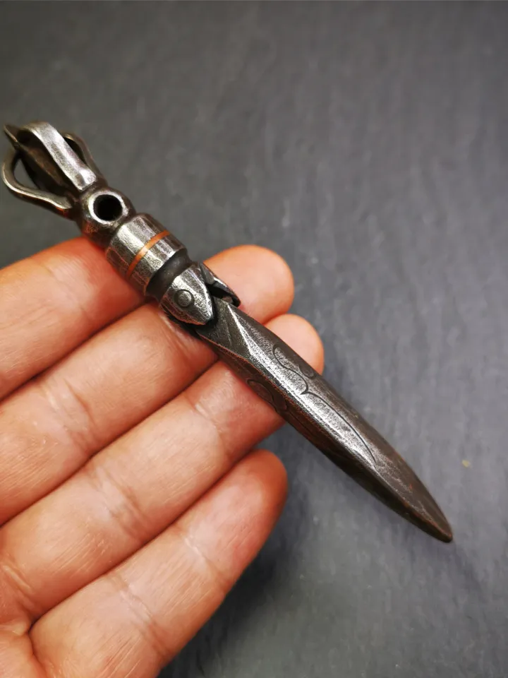 Gandhanra Handmade Tibetan Buddhist Ritual Implement - Kila -Dorje Phurba,Made of Cold Iron inlaid with Copper,3.9"